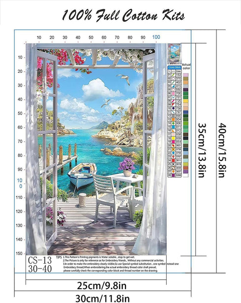 Landscape Beach Stamped Cross Stitch Kits - Colorful 11CT Printed Easy Pattern Needlepoint Kits Embroidery Crafts for Adults Beginners Gift 12x16 ...