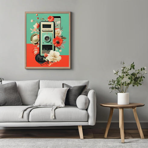 Posterizer 1 pcs-old timey device with flowers collage-Retro Art-Vintage Art-Gift for Art Lovers- UNFRAMED Wall Art...