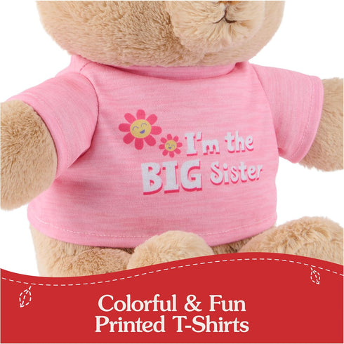 GUND “I'm The Big Sister” Sustainable Message Bear with Pink T-Shirt, Teddy Bear Made from 100% Recycled Materials for Ages 1 and Up, Tan, 12”...