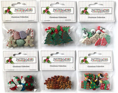 Buttons Galore 60+ Assorted Christmas Buttons for Sewing & Crafts - Set of 6 Button Packs - Gingerbread, Presents, Chirstmas Trees & More...