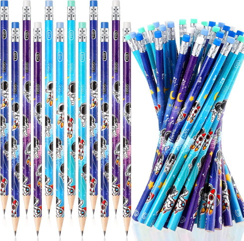 48 Pieces Space Themed Pencils Fun Astronaut Pencils Wooden Pencil Kids Space Party Favors Pencils with Eraser HB Kids' Drawing Pencils Teacher Su...