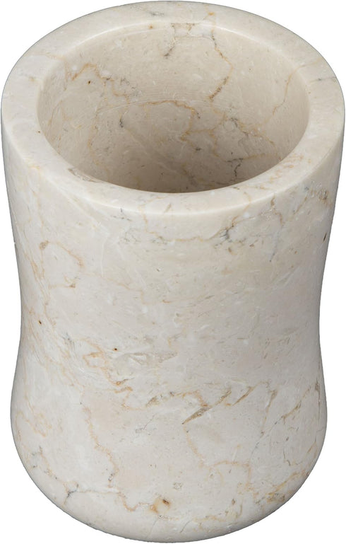 Creative Home Natural Champagne Marble Curvy Collection Tumbler Toothbrush Holder Makeup Brush Holder Bathroom Countertop Organizer, Beige, 3.3 Di...