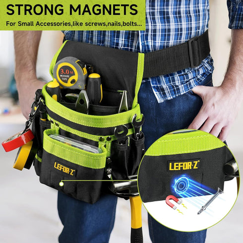 Tool Belt,Magnetic Tool Pouch,14-Pockets Tool Belts for Men,Detachable & Adjustable Tool Pouch belt for Electrician,Carpenter,Construction,Work Ap...