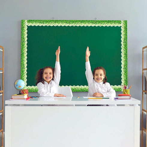 49.2 Ft St. Patrick's Day Bulletin Board Border Roll, Shamrock Clover Bulletin Board Border Trim for St. Patrick's Irish Party Classroom Office Bu...