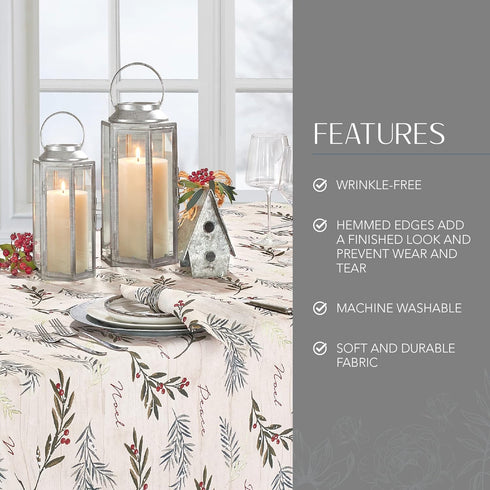 Elrene Home Fashions Holiday Tree Trimmings Wrinkle Resistant Fabric Tablecloth, Christmas, 60"X84", Oblong...
