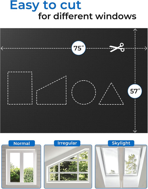 75"x57" Portable Blackout Curtains, Blinds for Windows with Hook & Loop Tapes, 100% Blackout Window Shades, Window Curtains Easy to Cut Fit for Be...