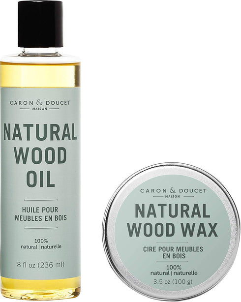 CARON & DOUCET - Natural Wood Conditioning Oil and Wax Bundle - 100% Plant Based Wood Conditioning and Polishing Oil - Orange Scented - Suitable f...