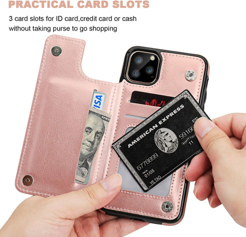 for iPhone 11 Pro Max Wallet Case with Card Holder,OT ONETOP PU Leather Kickstand Card Slots Case,Double Magnetic Clasp and Durable Shockproof Cov...