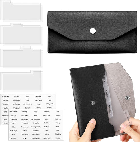 11 Pieces Cash Envelope Wallet PU Leather Cash Envelopes Cash Wallet Reusable Budget Envelope Cash Dividers for Wallets with Cash Envelope Tab Sti...