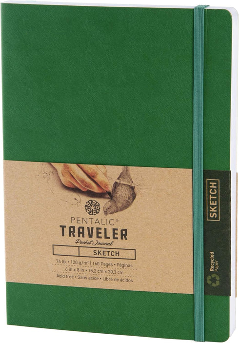 Pentalic 6" x 8" Pocket Sketchbook Traveler Journal, 160 Pages, Green...