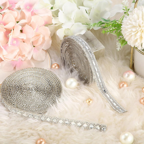 6 Yards Self Adhesive Rhinestone Ribbons 2 Styles Diamond Ribbon Crystal Roll Bling Diamond Rhinestone Crystal Car Sticker Gem Sticker for DIY Art...