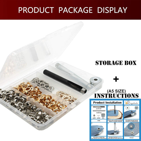 Raydodo 140 Sets Reinforced Grommet Kit, 1/4 Inch Metal Brass Eyelet Kit with 3 Pieces Grommet Tool Boot Eyelet Repair Kit and Grommets for Fabric...