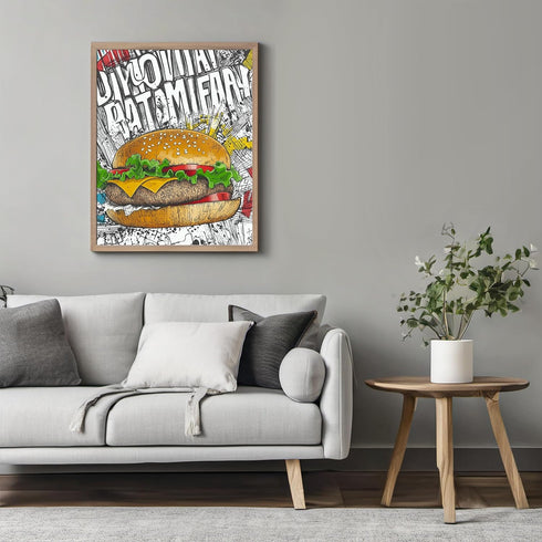 Posterizer 1 pcs-A juicy colorful hamburger-comic book inspired food art -4-Kitchen & Bar Art Art for Cafe, Restaurant, Coffee Bar - unframed wal...