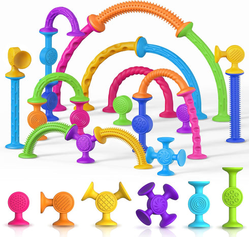 Bath Toys Suction Sensory Toys: 20 Pcs Silicone Suction Cup Toys - Bath Toys No Hole - Sensory Toys for Baby Toddlers...