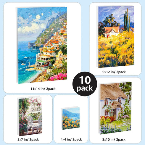 MaxGear Canvas Boards for Painting, 10 Pack Art Paint Canvas Panels Set Boards - 4x4, 5x7, 8x10, 9x12, 11x14 Inches 100% Cotton Primed Painting Su...
