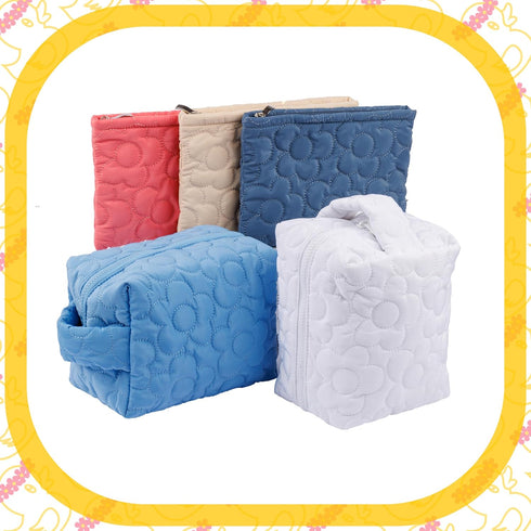 Quilted Flower Design Make Up Bag Organizer Storage Pouch for Women Girls Cosmetics Toiletry Bag Make Up Pouch for Handbag Purse Tote Organization...