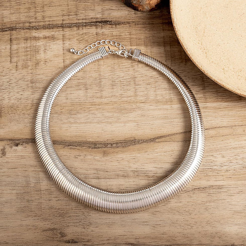 Women's Chunky Striped Flat Snake Collar Necklace Exaggerated Heavy Metal Twisted Torques Necklace...