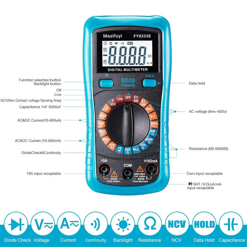 Digital Multimeter, True RMS 6000 Counts, Multi Tester, NCV Electrical Tester, Backlit LCD Display, Auto-Ranging Tests, Voltage, Current, Resistan...
