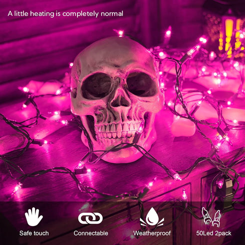 MYGOTO Purple Christmas Lights Outdoor, 2Pack 13Feet 50Count Halloween String Lights Connectable 120V Plug in for Outdoor Indoor Garden Party Chri...
