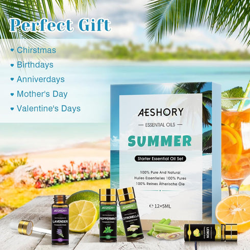 Summer Essential Oils Set - Fragrance Oil for Diffuser, Humidifier, Aromatherapy, Candle Making -...