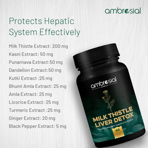 AMBROSIAL Milk Thistle Liver Detox with Dandelion Root & Other Natural Herbs | High Strength Herbal Antioxidant | Liver Cleanse & Detox Supplement...