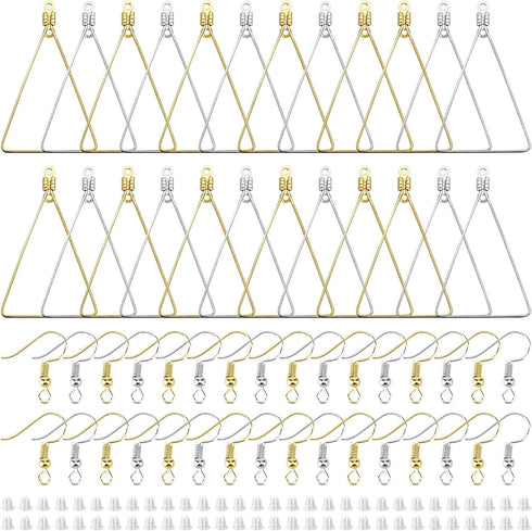 YaeYur 240PCS Triangle Earring Beading Hoop Set for Jewelry Making Beading Hoop Earrings 100PCS Earring Hooks 100PCS Silicone Earring Backs (K Gol...