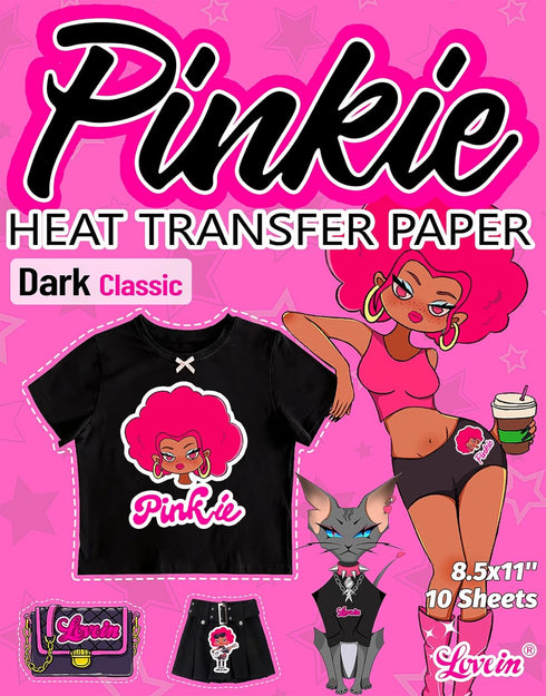 Pinkie Heat Transfer Paper for Inkjet Printer (10 Sheets,8.5x11") Printable Heat Transfer Vinyl for T-Shirts Iron On Transfers for Dark Fabrics (D...