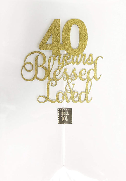 ALPHA K 40th Birthday/Anniversary Cake Topper – 40 Years Blessed & Loved Cake Topper with Gold Glitter...