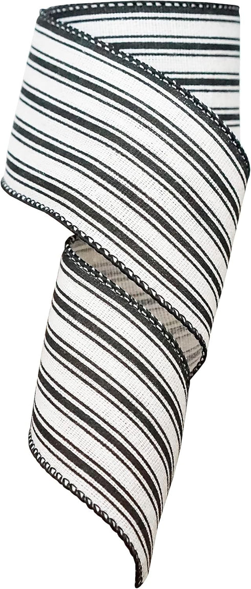 Black and White Striped Wired Ribbon, 2.5' x 10 Yards Wired Edge Ribbon for Wreath, Ticking Stripe Ribbon, DIY Craft and Gift Wrapping, Farmhouse ...