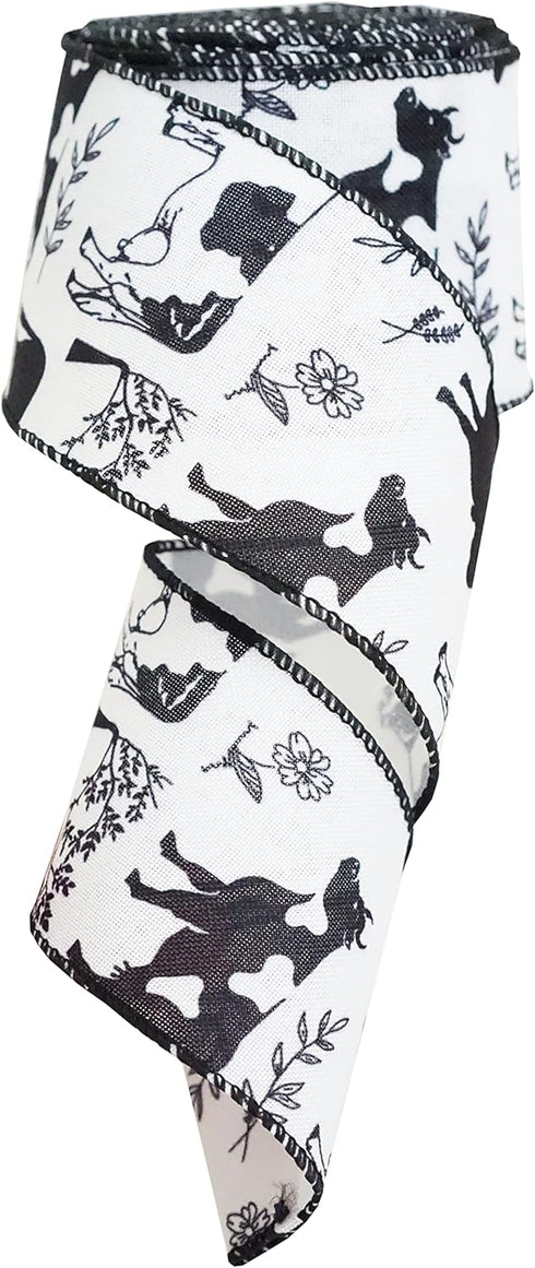 Cows Print Wired Ribbon, Black and White Animal Ribbon for Wreath, Farmhouse Decorations, Gift Wrap 2.5" x 10 Yards (Cow)...