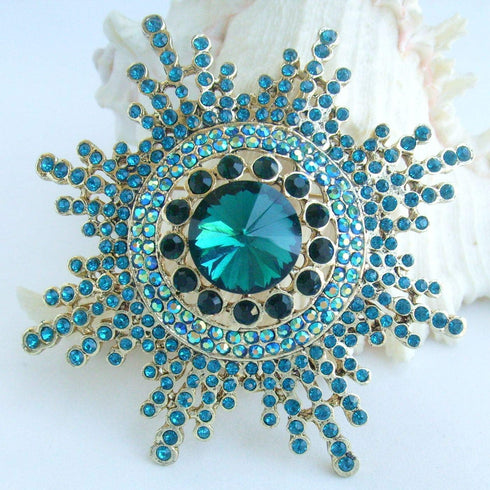 Sindary Wedding 3.15" Sunflower Brooch Pin Pendant Rhinestone Crystal BZ6014...