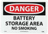 NMC - D672RB D672AB DANGER - BATTERY STORAGE AREA NO SMOKING Sign - 14 in. x 10 in., Red/Black Text on White, Plastic Danger Sign...