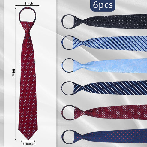 Geyoga 6 Pcs Zipper Ties for Boys Girls Men Women Teenagers Pre Tied Adjustable Blue Necktie Clip for School Uniform Graduation Business Wedding (...