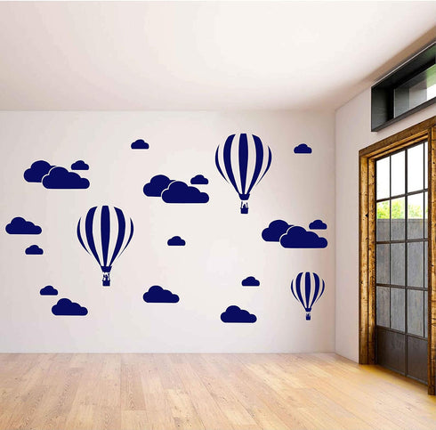 Giant Removable Vinyl 3D Hot air Balloons with Clouds Wall Decals DIY Wall Stickers Nursery Decor Kids Bedroom Art Decoration Girls Rooms Decal Ch...