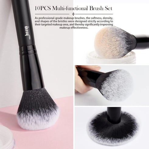 Jessup Makeup Brush Set 10pcs Black Make up Brushes Set Professional with Natural Synthetic Hair for Foundation Blending Blush Concealer Eyeshadow...