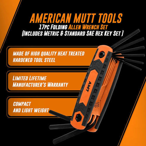 AMERICAN MUTT TOOLS 17pc Folding Allen Wrench Sets – SAE and Metric Allen Key Set – Hex Key Set, Allen Wrenches Sets, Metric Allen Wrenches Set...