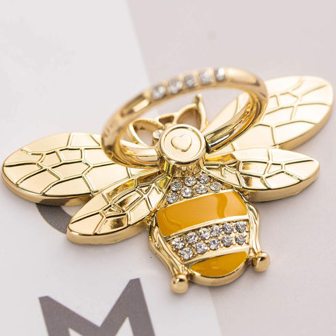 Allengel Stylish Phone Ring Grip Holder Stand, Bee Phone Finger Holder Kickstand for iPhone and Android Phone, Gold & Crystal...