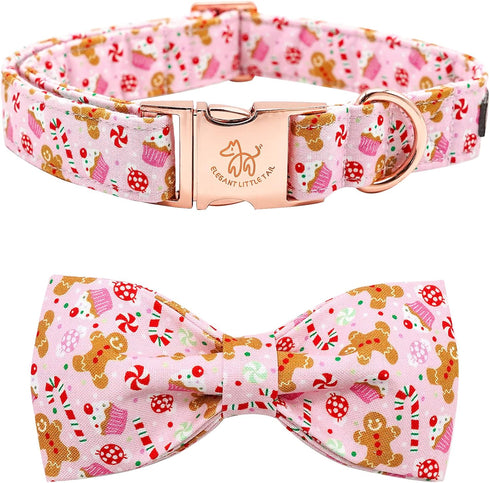 Elegant little tail Dog Collar with Bow - Christmas Gingerbread Man Dog Collar Bow Boy Girl Dog Bowtie Pet Gift Adjustable Dog Collar for X-Large ...