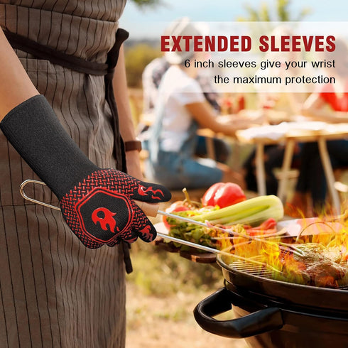 HAMITOR BBQ Grill Gloves Heat Resistant: 1472? High Temp Resistance Fireproof Glove for Grilling Smoking Barbecue - Washable Long Oven Mitts Extre...