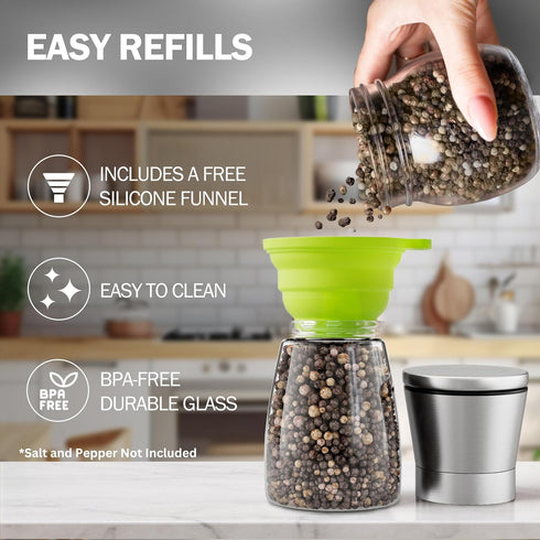 Home EC Original Stainless Steel Sea Salt and Pepper Grinder Set of 2 - Adjustable Ceramic - Glass Salt and Pepper Shakers - Kitchen Pepper Mill &...