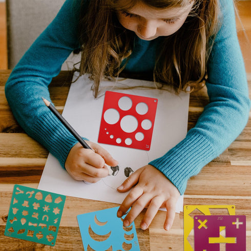20pcs Drawing Stencils for Kids, Geometric Shapes Stencils 5 Colors Simple Stencils for Painting Cute Patterns Design Drawing Template Set for Kid...