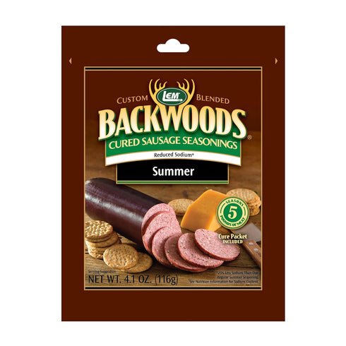 LEM Products Backwoods Reduced Sodium Summer Sausage Cured Sausage Seasoning, Ideal for Wild Game, Seasons Up to 5 Pounds of Meat, 4.1 Ounce Packe...