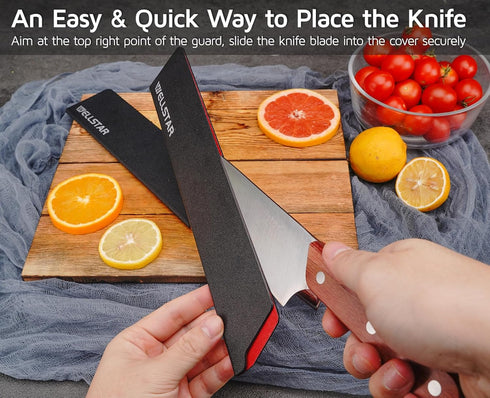 WELLSTAR Knife Edge Guards Set, 2 Piece Universal Blade Covers, BPA Free ABS Protective Blade Sheaths, Non-Scratch Felt Lining Kitchen Knives Cove...