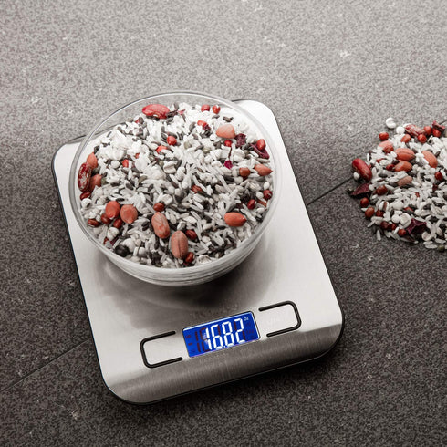 Digital Kitchen Food Scale 11 lb Grams and Ounces Small Stainless Steel Backlit Silver Batteries Included...