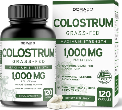 Colostrum Supplement 1000mg Per Serving - (Bovine Colostrum Capsules, Std. to Contain 20% IgG Immunoglobulins) - Grass Fed Colostrum - 120 Vegan C...