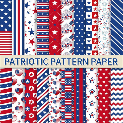 Whaline 40 Sheets Patriotic Pattern Paper Star Fireworks Stripe Scrapbook Specialty Paper 4th of July Double Sided Craft Paper for Independence Da...