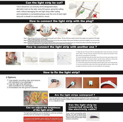 LED Strip Light Accessories Set for Extension Installion, Backup Accessories, Power Cable LED Strips (Including 2 US. Power Cord, 4 Pins, 4 End Ca...