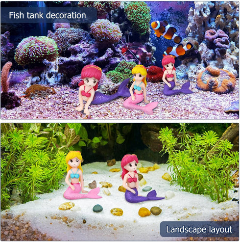 COHEALI Aquarium Mermaid Decor Mermaid Fish Tank Decor 4Pcs Miniature Mermaid Figurines Mini Mermaid Statues Artificial Plastic Aquarium Decor Fis...