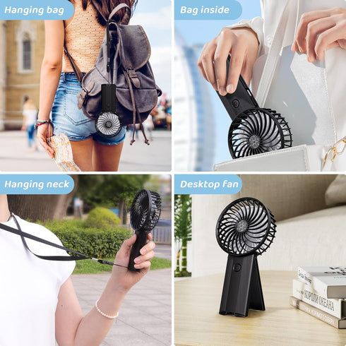 Portable Hand Held Fan-Handheld Personal Fan Rechargeable with 4 Speeds,Super Quiet,16 Hours of Use-Perfect for Airplane Beach Travel,Office,Gifts...
