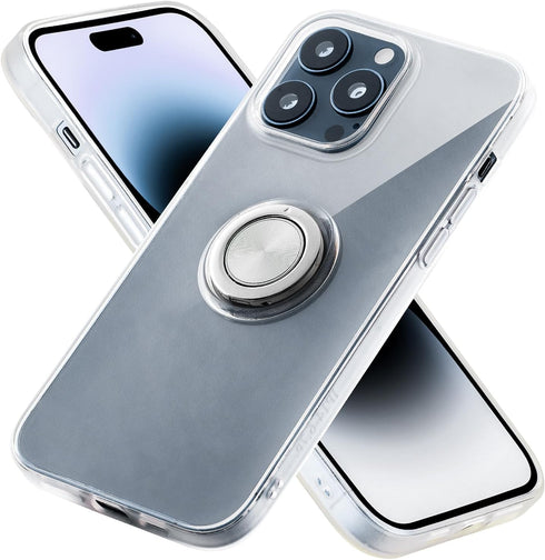 Crystal Clear Case for iPhone 15 Pro Max with Ring Holder Magnetic Kickstand Anti Yellowing Military Grade Drop Protection Bumper Cover Case Trans...